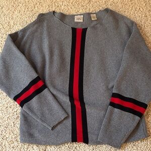 Day trip Gray Sweater with Red and Black Stripes